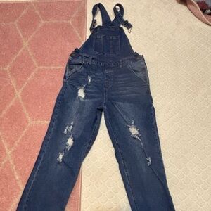 No Boundaries Blue Distressed Women Jeans Overalls